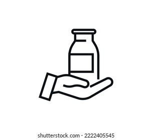 Symbol Of Hand Holding Milk Bottle. Vector.
