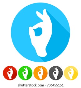 Symbol Hand Icon Round Flat Vector Art Design Color Set.