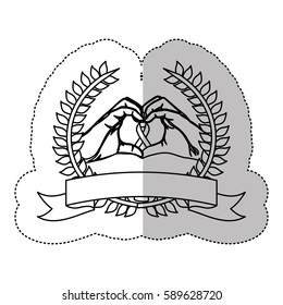 symbol hand shape heart with breast cancer ribbon, vector illustration design