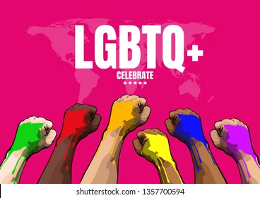 symbol hands rainbow colors, Pride & the LGBTQ Community, Images celebrating, Template Background, Vector Illustration.