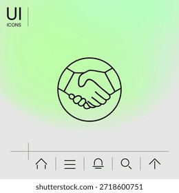 Símbolo del apretón de manos en el icono de línea circular, Elementos para su diseño