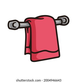 symbol of a hanging towel, red colored in black line art style and shadow details.