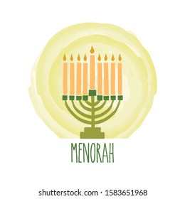 Symbol of the Hanukkah party. Hand and watercolor drawing of a Menorah. Editable vector.