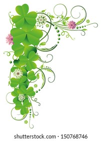 Symbol of happiness. Filigree tendril with realistic shamrocks.
