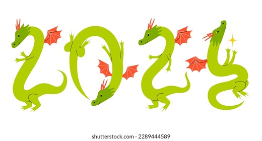 Symbol of Happy Chinese New Year 2024 Dragon. Colorful modern postcard, poster, greeting card. Zodiac sign, year of the Green Wooden Dragon.