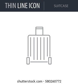 Symbol of Hard Suitcase. Thin line Icon of Bags. Stroke Pictogram Graphic for Web Design. Quality Outline Vector Symbol Concept. Premium Mono Linear Beautiful Plain Laconic Logo