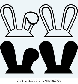 Symbol hare ears. Isolated on blue background. Vector silhouettes
