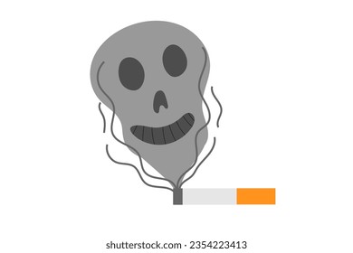 Symbol of harm of smoking, cigarette smoke in shape of skull. Vector illustration.