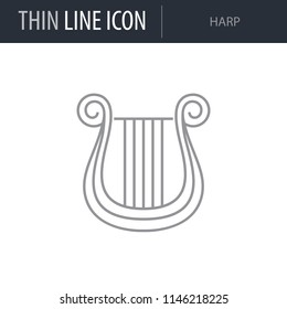 Symbol of Harp. Thin line Icon of Saint Patrick Day. Stroke Pictogram Graphic for Web Design. Quality Outline Vector Symbol Concept. Premium Mono Linear Beautiful Plain Laconic Logo