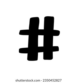 Symbol hash bold font in doodle hand drawn style isolated on white background. For logo, presentation, branding, education, font, signboard, lettering.