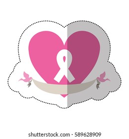 symbol heart with breast cancer ribbon and doves, vector illustration design