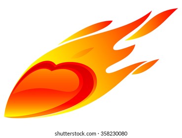 The symbol of the heart in the fire on a white background