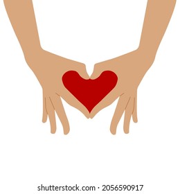The symbol of the heart is folded from the hands. Two hands folded their fingers in the shape of a heart. Stylish, fashionable. Vector. Isolated