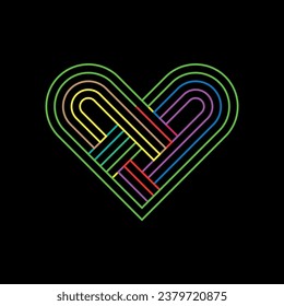 Symbol of heart. Icon of love isolated on black background. Colourful contour of lines. Creative template Vector illustration