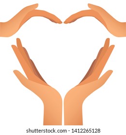 Symbol of heart made by four hands.