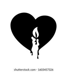 Symbol heart with a molten candle and flame of fire. The concept of love, romance, sadness. vector 