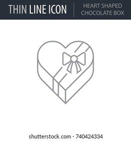 Symbol of Heart Shaped Chocolate Box. Thin line Icon of Saint Valentin Lineal. Stroke Pictogram Graphic for Web Design. Quality Outline Vector Symbol Concept. Premium Mono Linear Beautiful