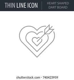 Symbol of Heart Shaped Dart Board. Thin line Icon of Saint Valentin Lineal. Stroke Pictogram Graphic for Web Design. Quality Outline Vector Symbol Concept. Premium Mono Linear Beautiful