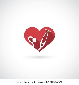 Symbol Of Heart With Stethoscope - Vector Illustration