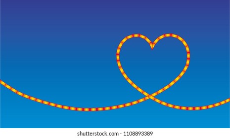 Symbol of the heart from the yellow-orange line on a blue-blue background. Vector graphics.