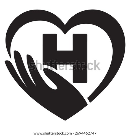 Symbol of helping hands protecting a heart with letter h inside caring support concept isolated on white background