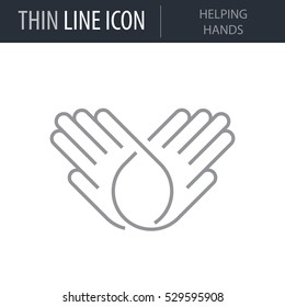 Symbol of Helping Hands Thin line Icon of Conscious Living and Friends Relations. Stroke Pictogram Graphic for Web Design. Quality Outline Vector Symbol Concept. Premium Mono Linear Beautiful Plain