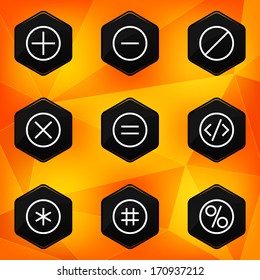 Symbol. Hexagonal icons set on abstract orange background