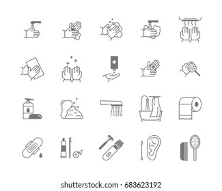 Symbol of Higiene Black Thin Line Icon Set. Vector illustration