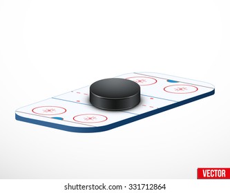 Symbol of a hockey puck and ice arena in three-dimensional space. Vector illustration.