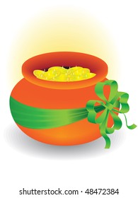 Symbol of a holiday of day of sacred Patrick a pot with gold and clover in the form of a bow in a vector