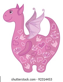 Symbol of holiday East New year of the Dragon with valentine hearts. Vector