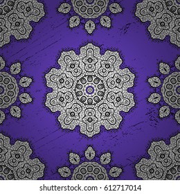 Symbol holiday, New Year celebration vector white pattern with white elements. Christmas blue snowflake pattern. Winter snow texture wallpaper. White snowflakes on violet background.
