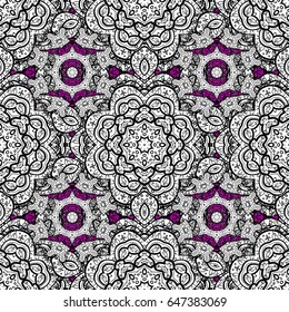 Symbol holiday, New Year celebration vector gray pattern. Winter snow texture wallpaper. Gray snowflakes on magenta background. Christmas gray snowflake seamless pattern.