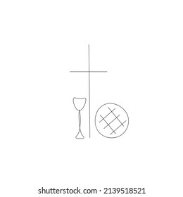 Symbol of holy communion bread and wine line drawing vector illustration