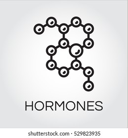 Symbol of hormones chain in abstract linear style. Simplicity black pictograph. Analysis, science, medicine concept. Logo for websites, mobile apps and other design needs. Vector contour label