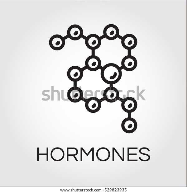 Symbol of hormones chain in abstract linear style.\
Simplicity black pictograph. Analysis, science, medicine concept.\
Logo for websites, mobile apps and other design needs. Vector\
contour label