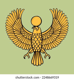 Symbol of Horus god the falcon engraving style vector illustration. Ancient Egypt's character. Vintage hand drawn emblem. Perfect for premium identity, travel agency posters, African packaging.