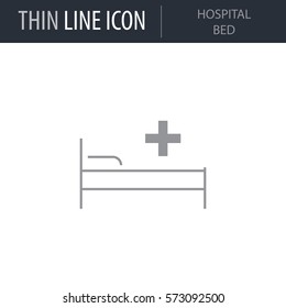 Symbol of Hospital Bed. Thin line Icon of Medicine Part One. Stroke Pictogram Graphic for Web Design. Quality Outline Vector Symbol Concept. Premium Mono Linear Beautiful Plain Laconic Logo