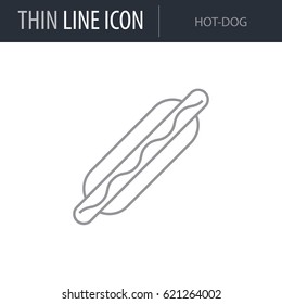 Symbol of Hot-dog. Thin line Icon of Food. Stroke Pictogram Graphic for Web Design. Quality Outline Vector Symbol Concept. Premium Mono Linear Beautiful Plain Laconic Logo