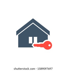 Symbol of the house with key icon. Real estate property, home, house building with key sign