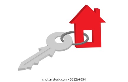 Symbol of the house with silver key. House key icon. Key Chain Isolated on White Background.Selling and renting, home search. 