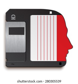 A symbol of human head in the form of a floppy disk