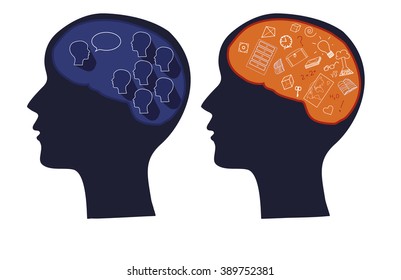 symbol of human head with thoughts of things