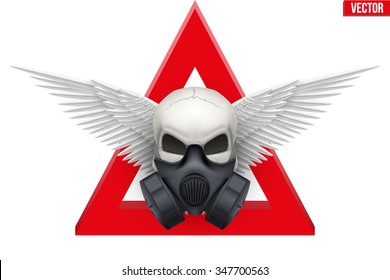 Symbol of Human skull with Respirator mask and wings. Vector isolated white background.