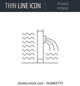 Symbol of Hydro Power Thin line Icon of Heavy And Power Industry. Stroke Pictogram Graphic for Web Design. Quality Outline Vector Symbol Concept. Premium Mono Linear Beautiful Plain Laconic Logo