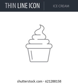 Symbol of Ice Cream. Thin line Icon of Food. Stroke Pictogram Graphic for Web Design. Quality Outline Vector Symbol Concept. Premium Mono Linear Beautiful Plain Laconic Logo