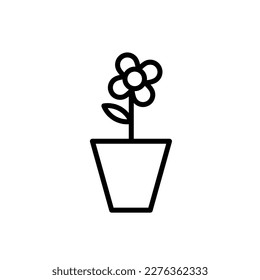 Symbol or icon of flower in pot, Editable black flat icon