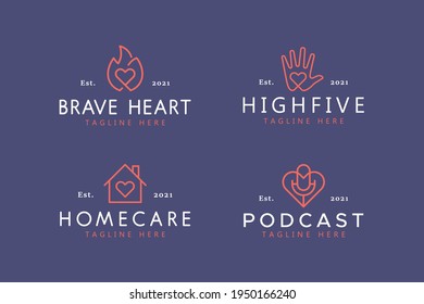 Symbol Icon Heart Logo Concept. Homecare, romantic podcast, fire heart, highfive, love and care.