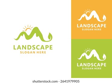 Symbol Icon Landscape logo with sun, creative agriculture design symbol brand template	