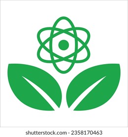 Icono de símbolo de círculo de átomo molecular con el concepto de hojas de bioquímica ciencia de la física verde 